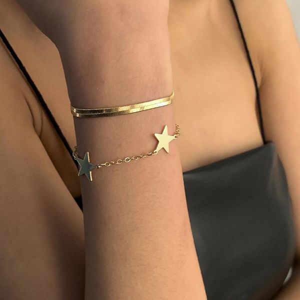 

link, chain american and european selling jewelry with cool simple flat snake bone star set bracelet temperament thin, Black