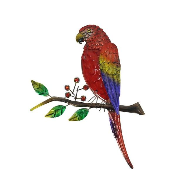 

metal bird parrot wall art with red glass for home garden decoration miniatures sculptures statues outdoor fairy ornaments decorations