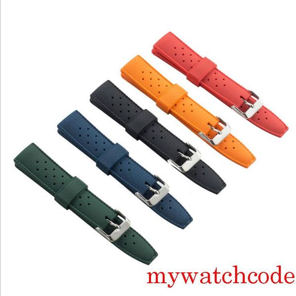 

watch bands 20mm 22mm width coloful tropic rubber strap with pin bukle skx007 nh35a case, Black;brown