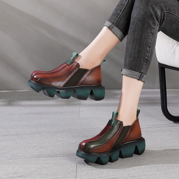 

vintage women's shoes autumn high - quality ethnic wind color rainbow leather elastic belt thick sole platform factory direct sale, Black;white