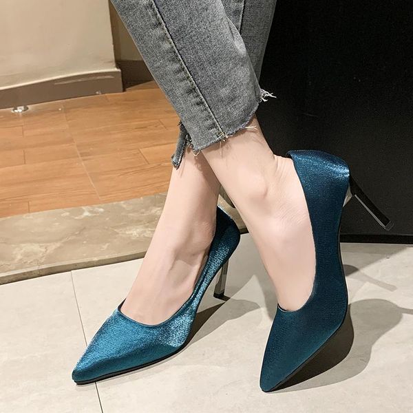 

dress shoes 2021 elegant women pumps party pointed toe high heel metal thin ladies 7 cm/9 cm, Black
