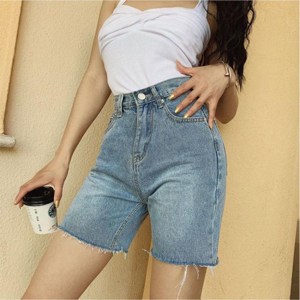 

women's jeans jean shorts women summer high waist slim denim fashion tassel tight five-point washed 2021, Blue