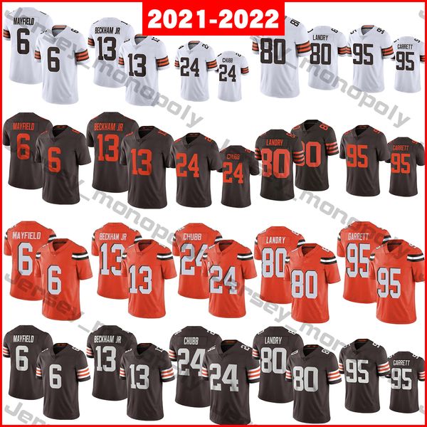 

2021-2022 football jerseys 6 baker mayfield 13 odell beckham jr 24 nick chubb 80 jarvis landry 95 myles garrett, Black;red