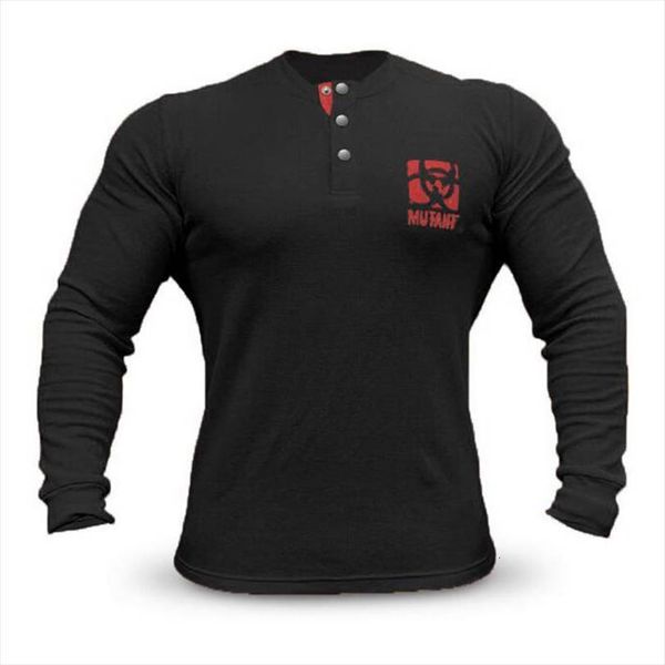 

mutant autumn long sleeve mens round neck button sports knitwear gym fitness men outdoor casual fashion t shirt, White;black