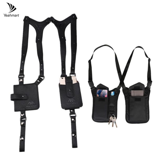 

storage bags real leather/nylon underarm wallet shoulder holster bag utility pouch removable adjustable cross body strap black phone pocket