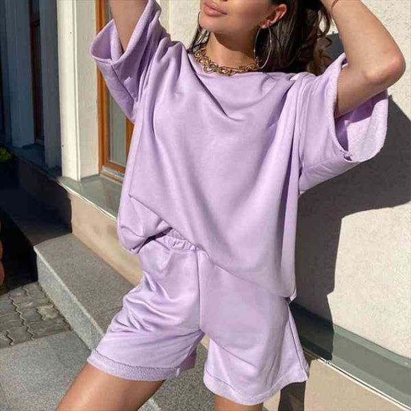 

summer beach casual women tracksuits o neck khaki short sleeve two set crop and shorts drawstring 2 piece outfits, Gray