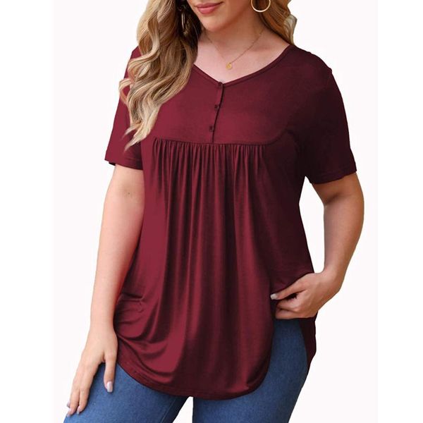 

tshirt women 2021 womens summer short sleeve buttons pleated flared plus size vintage clothes tee shirt femme camisetas women's t-shir, White