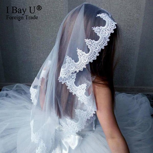 

bridal veils white mantilla first communion veil holy accessory wedding flower girls lace applique edge voile fille mariage, Black