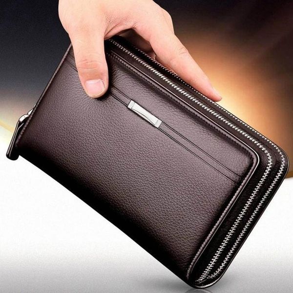 

fashion faux leather men bag large capacity card cash holder long wallet, Red;black