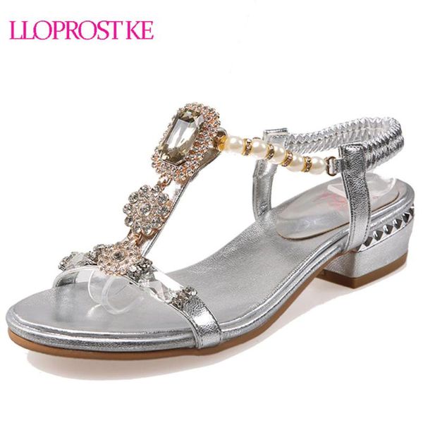 

dress shoes lloprost ke summer elegant women t-strap sandals thick heels woman big size 33-43 rhinestone slip on leisure my243, Black