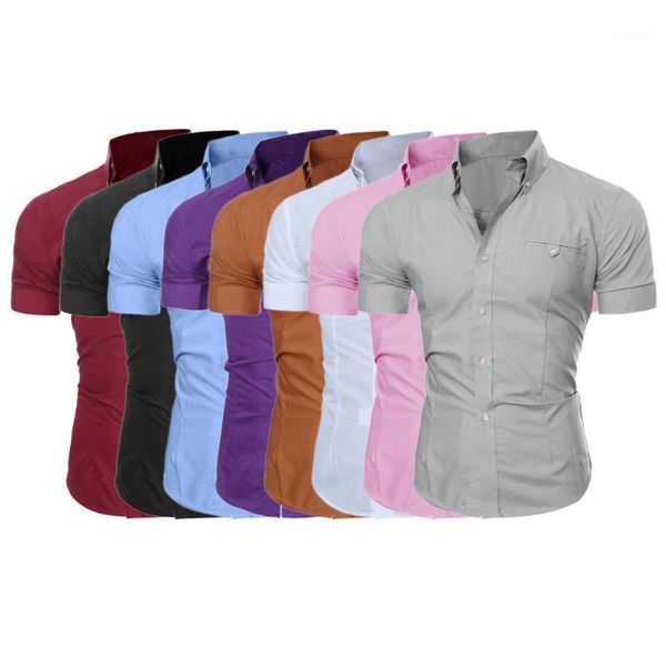 

brand clothing men fashion luxury business stylish slim fit short sleeve casual dress shirts chemise homme camisa masculina, White;black