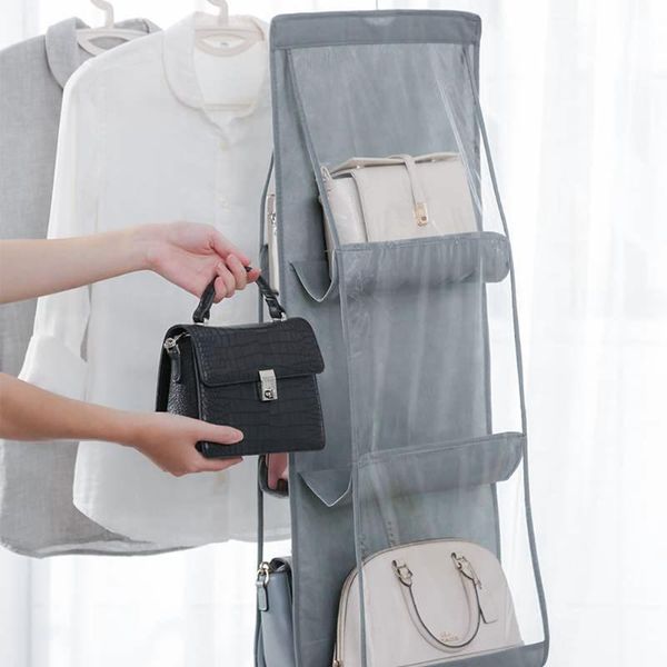

pocket hanging handbag organizer for wardrobe closet transparent storage bag door wall kitchen clear sundry shoe bags