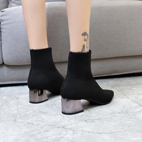 

boots heel elastic korean fashion autumn 2021 black high socks short