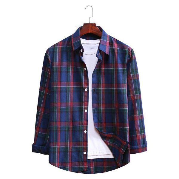 

men's casual shirt, european size plaid college style loose trend lapel long-sleeved shirt brand shirts, White;black