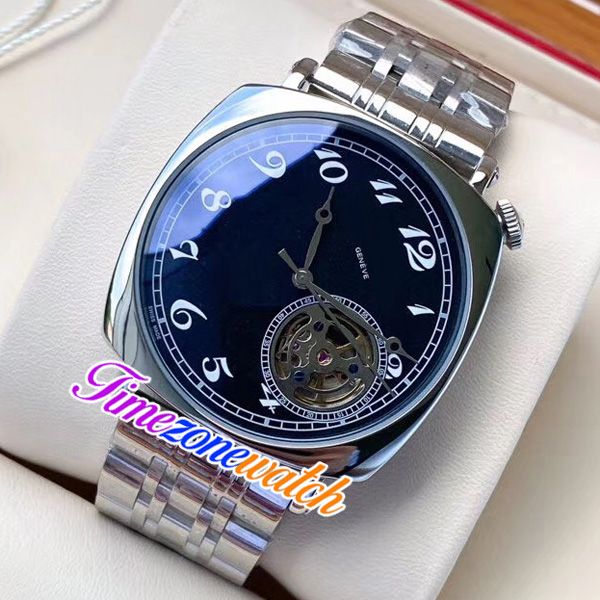 

40mm historiques american 1921 82035 automatic mens watch black tourbillon dial stainless steel bracelet watches timezonewatch, Slivery;brown