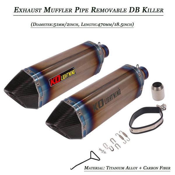 

motorcycle exhaust system 51mm vent pipe removable db killer refit tail tubes titanium alloy carbon fiber 470mm length