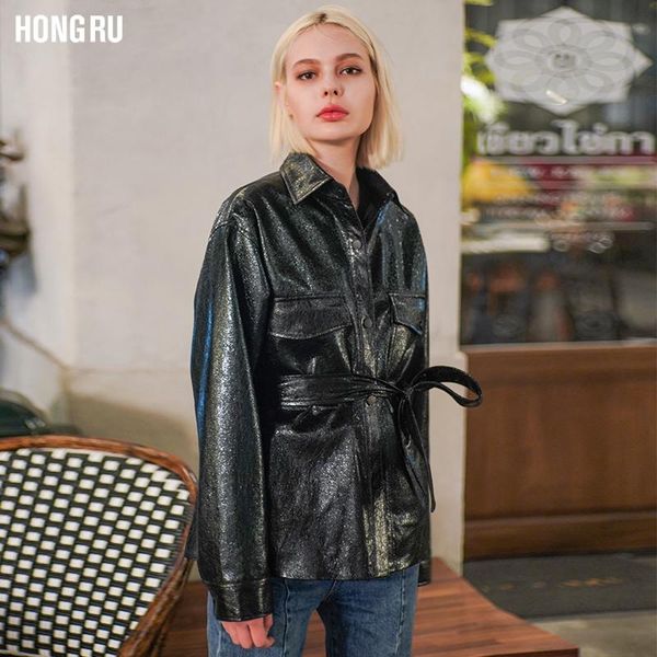 

women's leather & faux fashion brand burst crack pattern pu jacket female loose motorcycle outerwear was thin wq1233 dropship, Black