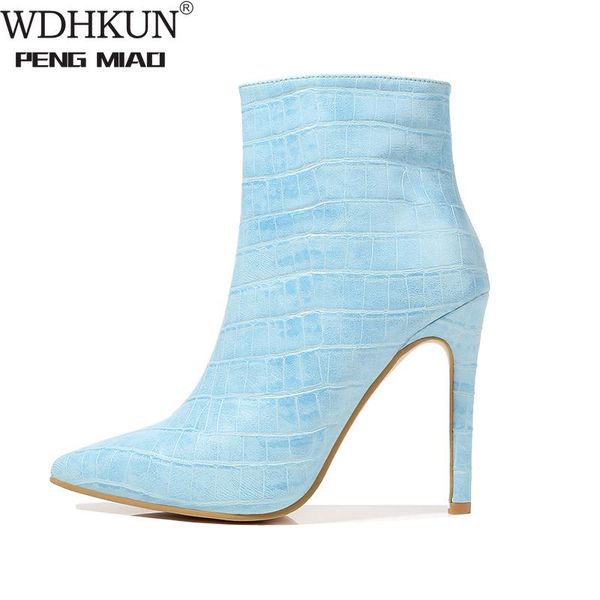 

boots 2021 luxury women pink blue thin high heels fetish stripper booties warm fur print sweet ankle pointy shoes, Black