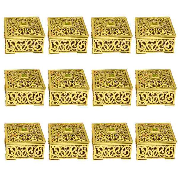 

gift wrap 24pcs hollow out flower pattern boxes square mini plastic candy packaging case party favors (golden)