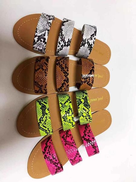 

2021 summer women designers open toe flat heel sandals slip on leopard sandalias mujer size -1, Black