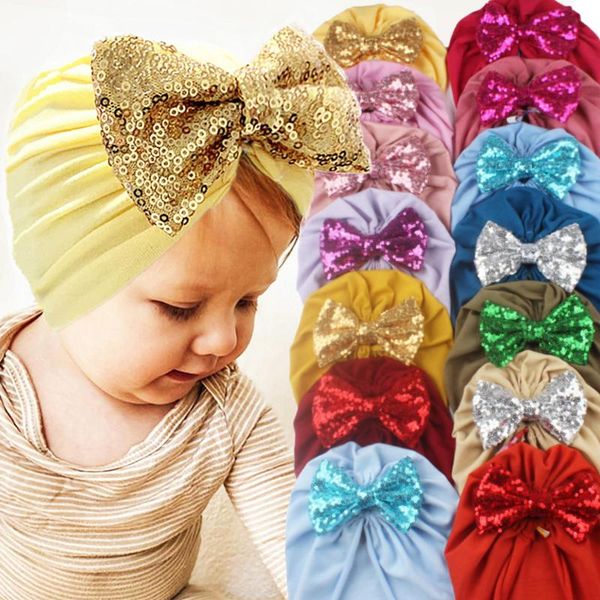 

born headband baby solid hat cap beanie paillette bow headwear accessories infant girls soft turban head band hair, Slivery;white