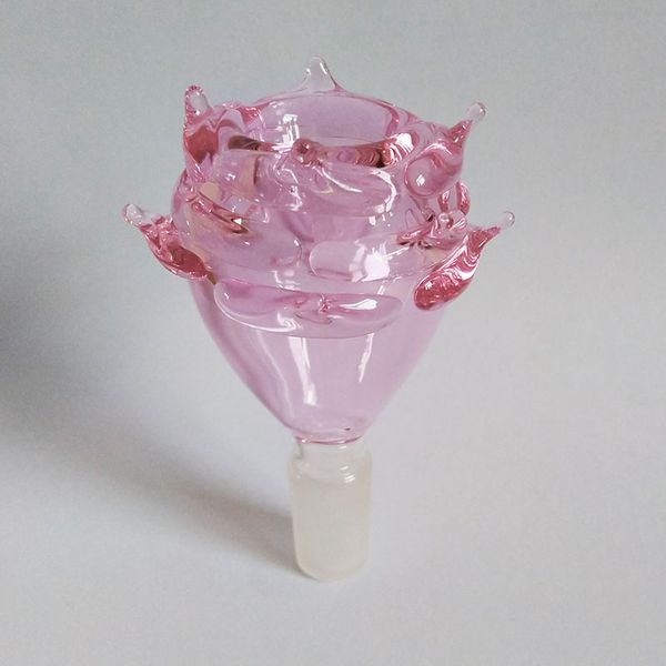 2023 Erstaunliche Rosenschale für Bong-Glas-Rig-Rauchzubehör, rosa Farbe, einzigartiges Design, 14 mm Größe, Wasserrohrverbindung, 50 g Gewicht