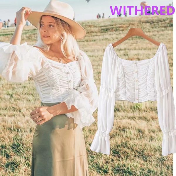 

women's blouses & shirts dave&di ins fashion blogger high street vintage pearls buttons short blouse women blusas mujer de moda 2021 sh, White