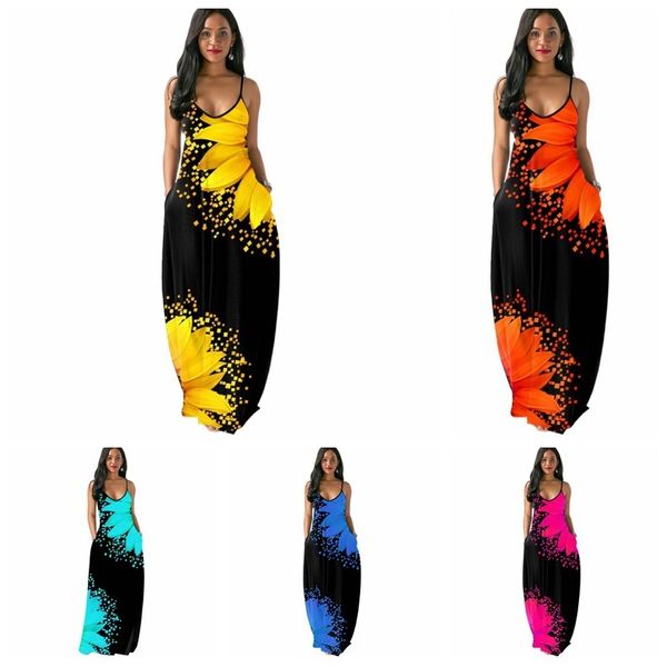 

Fashion Dress able Sexy Summer Loose Sleeveless V-neck Strap Splicing, Orange-red