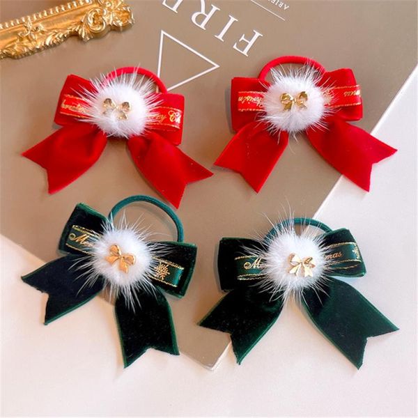 

hair accessories 12pair/lot christmas ornaments bows pompom rope supplies diy bowknot bands decorations, Slivery;white