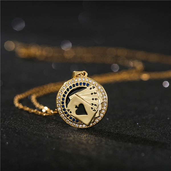 

lucky spade a flush pendant necklace gold for men and women, Silver