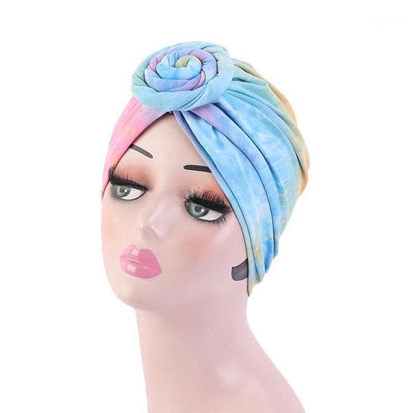 

fashion tie-dye knot turban for women muslim ladies headwrap headwear hair loss hat floral bandana cap accessories1