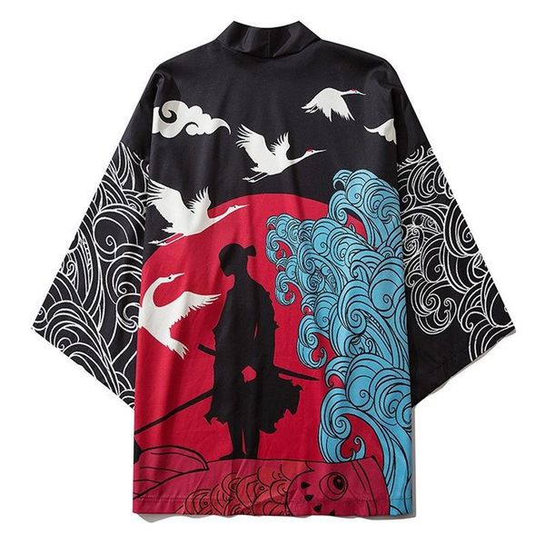 

ethnic clothing japanese style wave carp print coat samurai kimono streetwear men women cardigan japan harajuku anime robe cosplay clothes, Red
