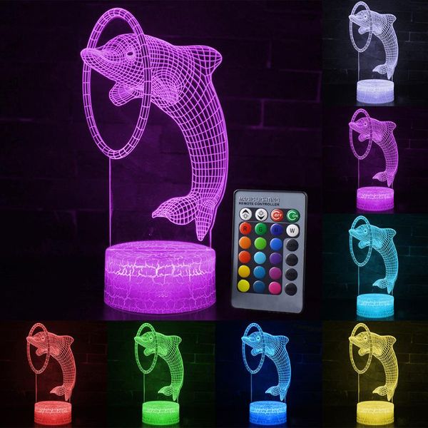 

night lights gift dolphin pattern 3d led light fashion 7 16 color change table desk lamp kid christmas home decora remote touch d30