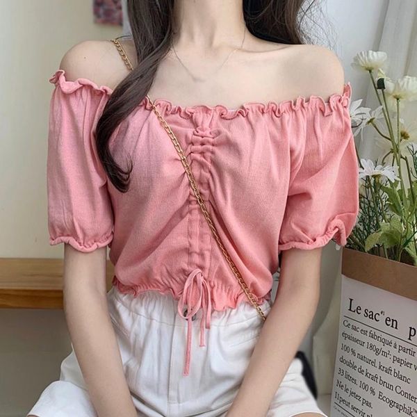 

women's t-shirt women t-shirts exposed navel knitted short sleeve shirts solid fashion clothes summer, White