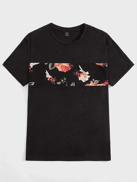 

men floral paneled tee l66i#, White;black