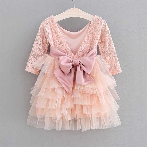 

lace tulle cake girls autumn dress lace long-sleeve gown princess dress dresses for girls evening dress kids clothing 211027, Red;yellow
