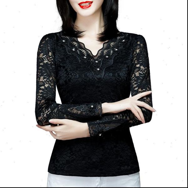 

womens blouses women spring autumn style lace shirts lady casual long sleeve v neck blusas df8000, White