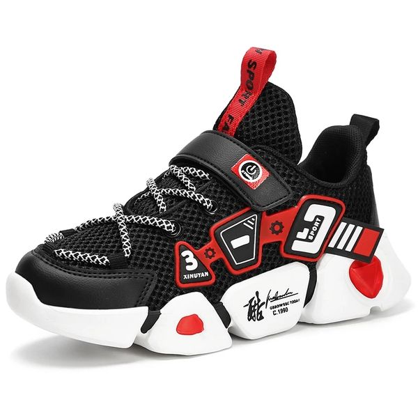 

children sping shoes breathable sneakers for boys lightweight kids sports soft bottom shoes, Black;red