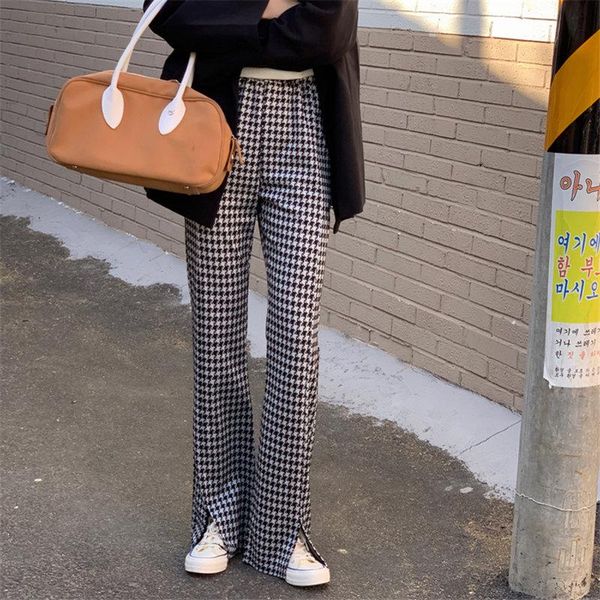 

women's pants & capris hzirip houndstooth korean chic straight high waist women loose 2021 brief casual plaid female all match long tro, Black;white