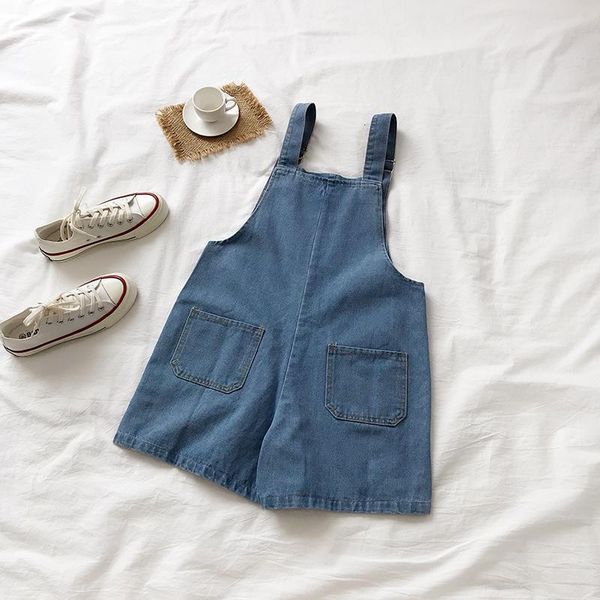 

rompers women denim vintage solid simple student harajuku all-match summer girl fashion korean style casual chic womens playsuit, Black;white