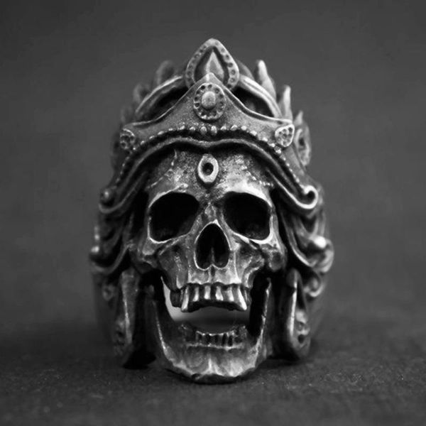 

cluster rings men's arrogance skeleton ring steampunk unique real an crown skull ringen punk rock vintage stainless steel finger-ring, Golden;silver