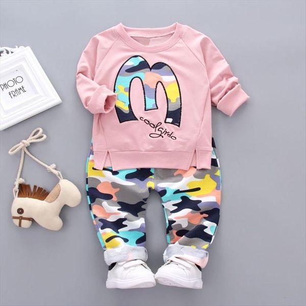 

Kids Girls Clothes Cute Cartoon Baby Suit Long Sleeve Top Shirt Pants 2pcs Children Set For Newborn Spring, White