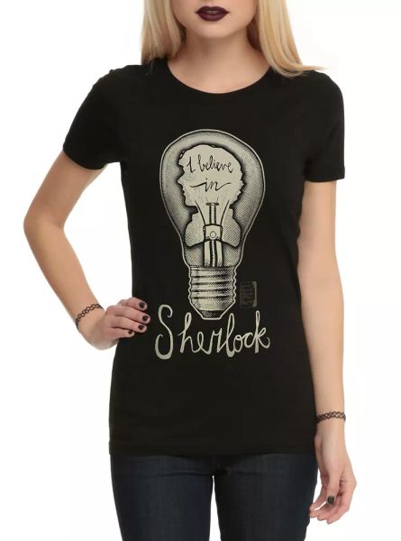 

bbc sherlock i believe in sherlock girls t-shirt nwt licensed & official, White;black