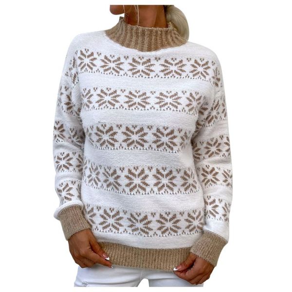 

women's sweaters christmas long sleeve half high neck pullover snowflake knitted sweater winter clothes pull femme mujer invierno, White;black