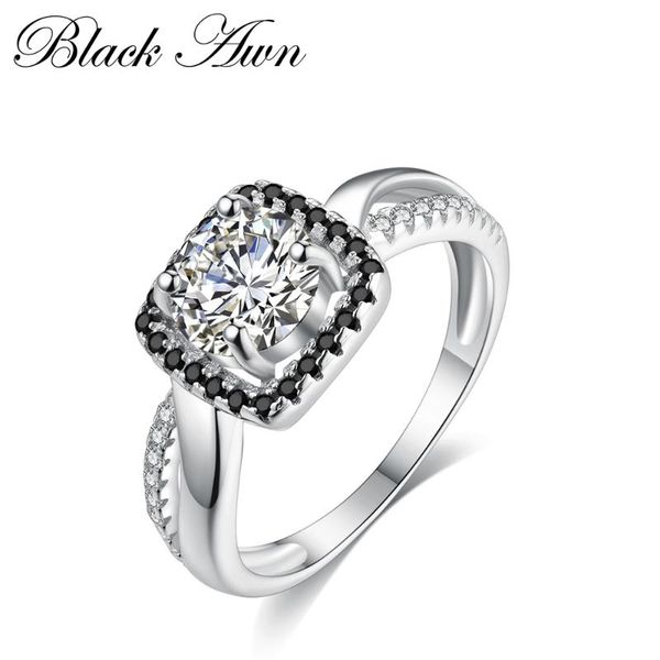 

cluster rings black awn 2021 genuine 100% sterling 925 silver jewelry square engagement for women gift c261, Golden;silver