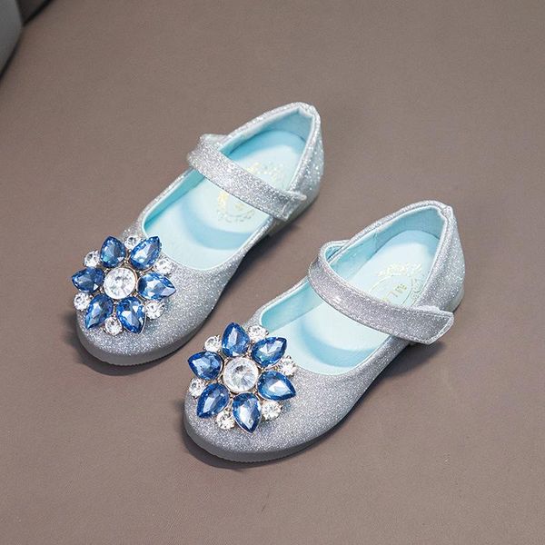 

spring autumn kids girls crystal princess leather shoes flat, Black;grey