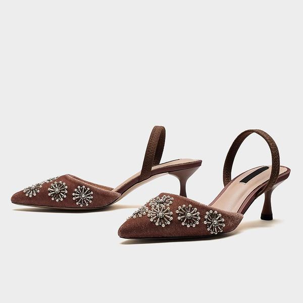 

dress shoes kmeioo retro woman pointed toe kittens back strap thin heels crystal med women shallow kitten, Black