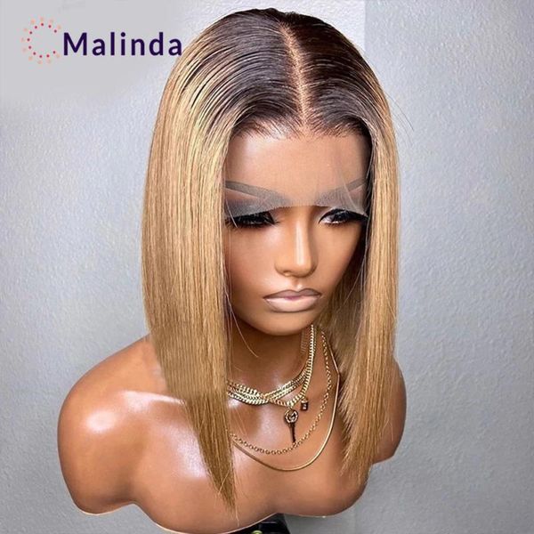 

lace wigs honey blonde human hair wig with baby colored straight short bob for black women transparent brazilian, Black;brown