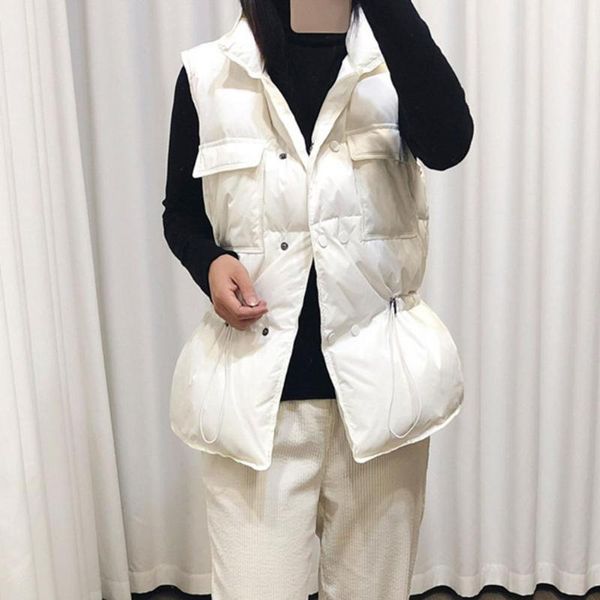 

women's vests winter vest windproof stand collar warm sleeveless cardigan tight waist lady waistcoat for daily wear, Black;white
