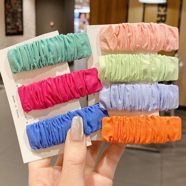 

same style women girls pleated candy color hair clips sweet barrettes hairpin headdress kids accessories, Slivery;white
